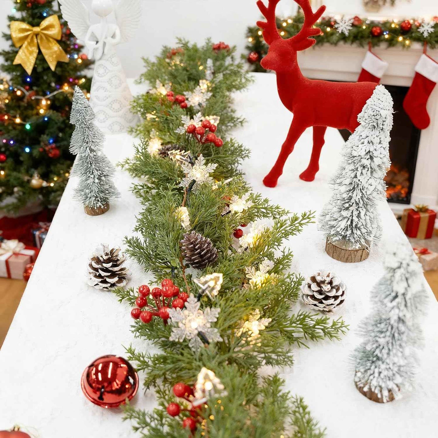 HolyNook Studio Covered Porch Garland – Weather Friendly Front Door Decor with Snowflake and Tree LEDs