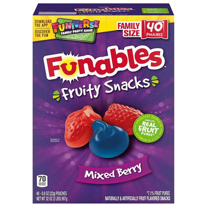 Funables Fruity Snacks, 70 Calorie Mixed Berry Pouches for Calorie Counting and Weight Management
