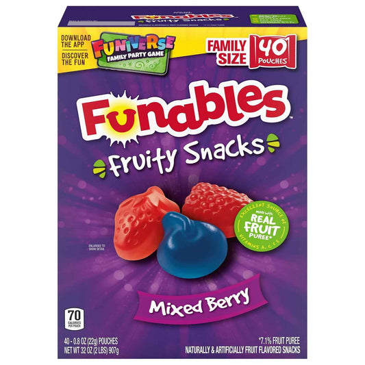 Funables Fruity Snacks, 70 Calorie Mixed Berry Pouches for Calorie Counting and Weight Management