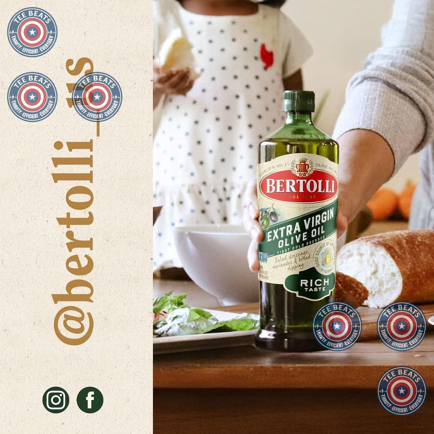 Bertolli Extra Virgin Olive Oil Rich Taste 32 fl oz – Bread Dipping and Vinaigrette Essential for Home Kitchens