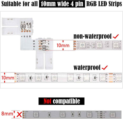 JACKYLED Solderless LED Strip Connectors for Kid-Safe Bedroom and Play Area RGB Lighting, No Iron Required