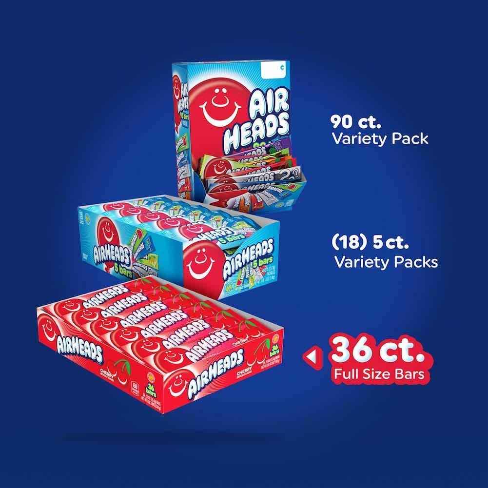 Airheads Candy Cherry – Allergen-Free Pantry Staple for Shared Households, Bulk Pack of 36