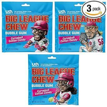 Big League Chew Cotton Candy Bubble Gum 3-Pack - Kids Baseball Team Snack, Allergen-Free Softball Treat for Children