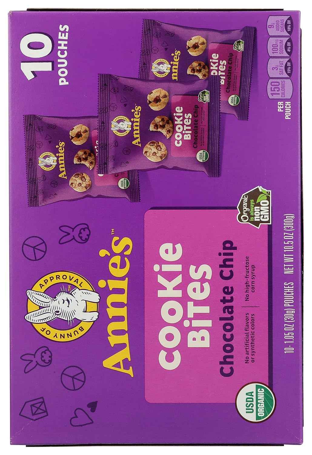 Annie's Organic Chocolate Chip Cookie Bites – Easter Basket Filler for Kids, 10 Snack Pouches