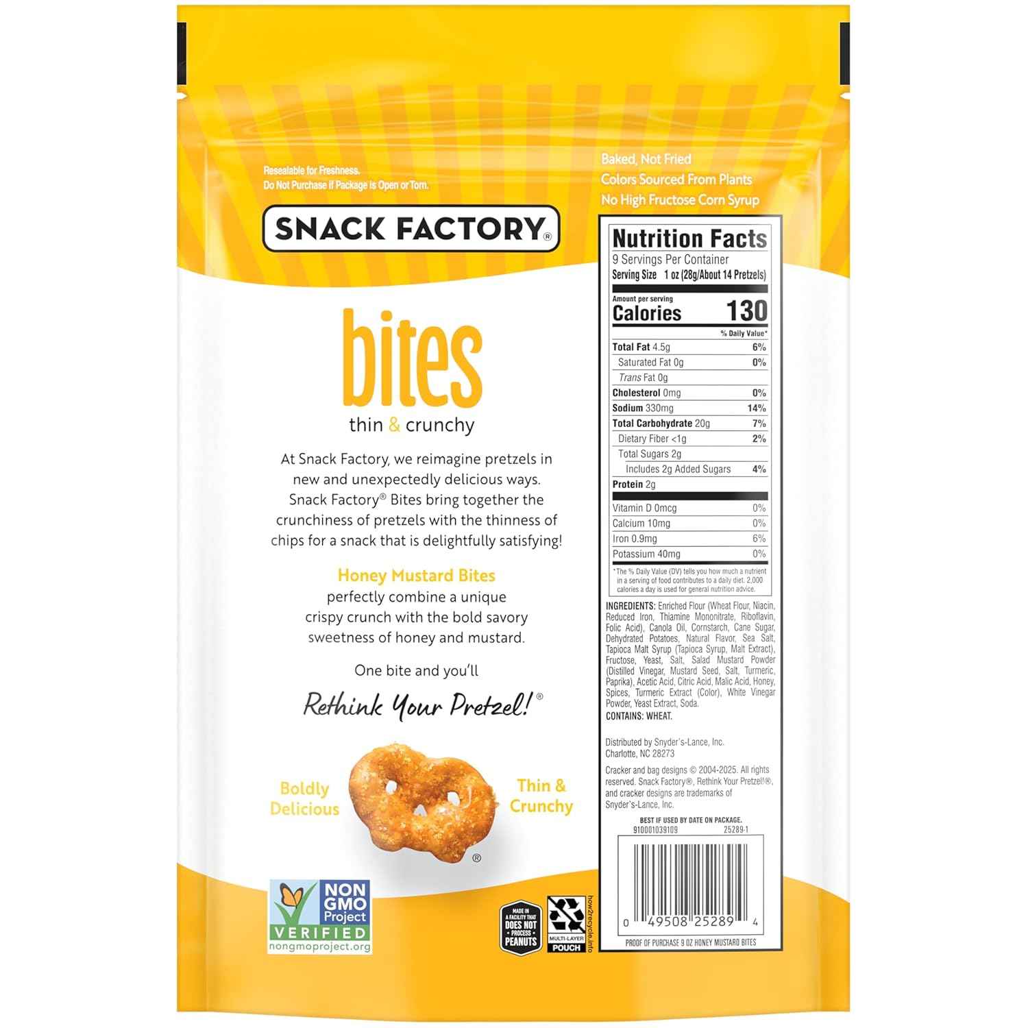 Snack Factory Honey Mustard Bites, 9 Oz Bag – Lunchbox-Sized Sweet-Savory Snack for School Days