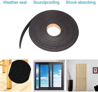 Single Roll Foam Weather Strip – Clean Black Seal Tape for Intentional Spaces, Tool-Free Door and Window Draft Stop