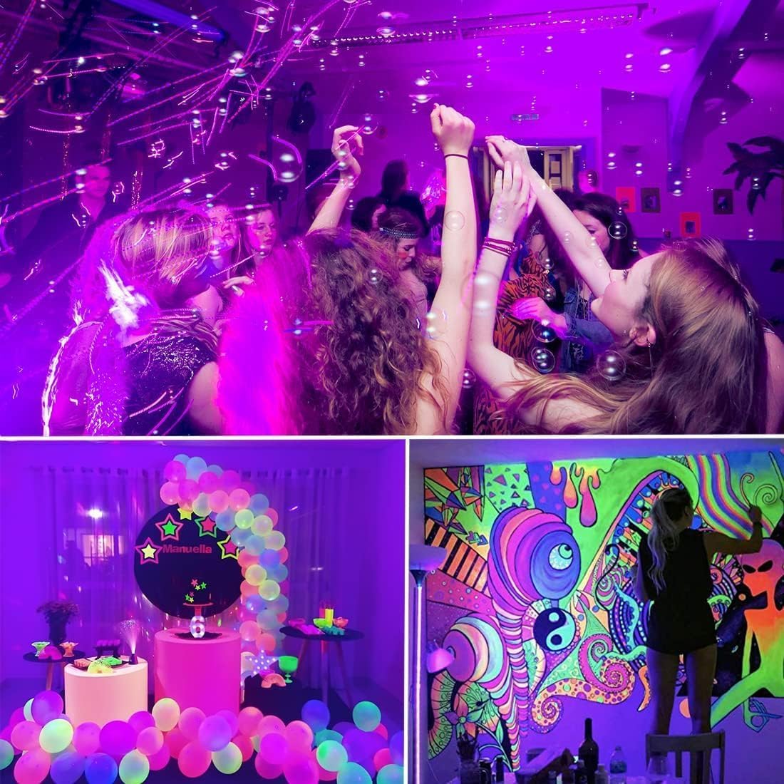Black Light Strips for Kids Room – Safe UV Glow Lighting for Bedroom and Playroom, Touchable and Low Heat