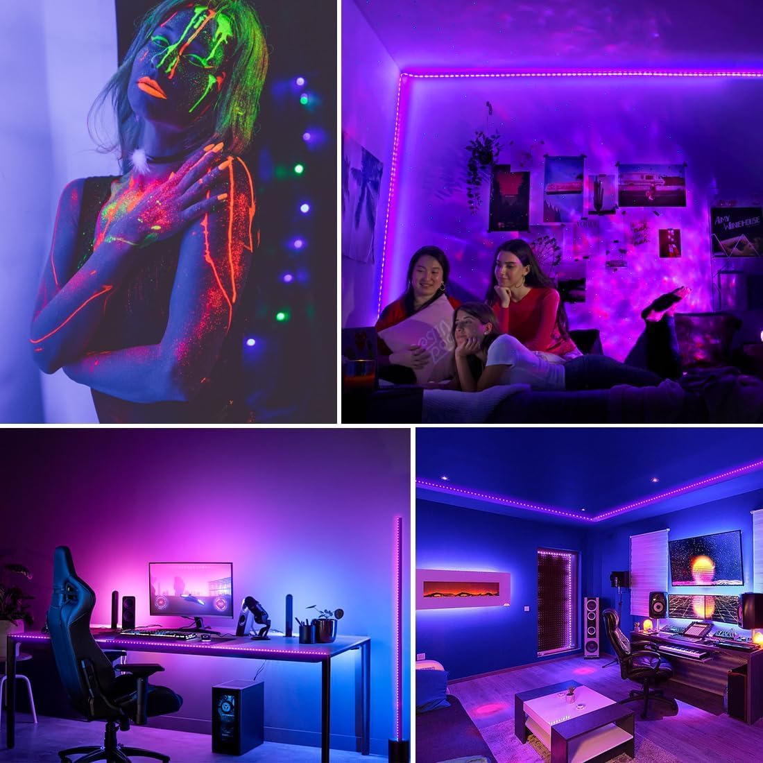 Black Light Strips for Kids Room – Safe UV Glow Lighting for Bedroom and Playroom, Touchable and Low Heat