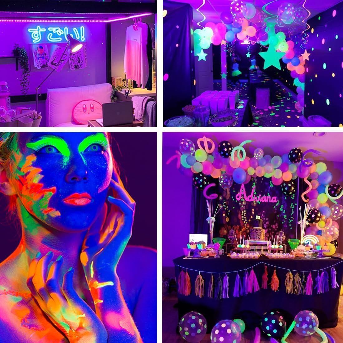 Black Light Strips for Kids Room – Safe UV Glow Lighting for Bedroom and Playroom, Touchable and Low Heat