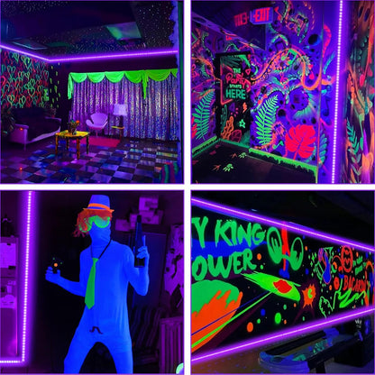 BlacklightCo 50Ft Low-Voltage UV Strip – Flameless Glow Lighting for Bedrooms, Pet-Friendly and Cool to the Touch