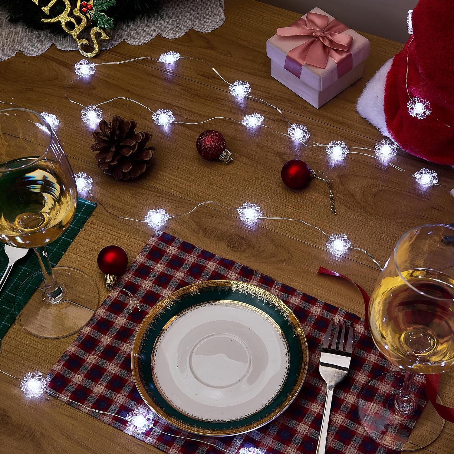 BlcTec Snowflake String Lights – Patio and Porch Battery Decor with 12.8FT Flexible Wire