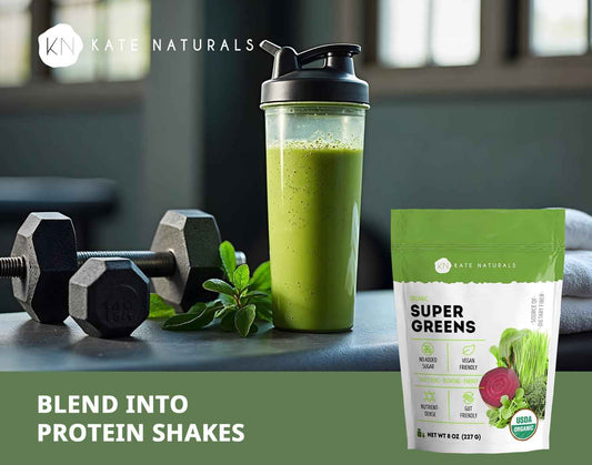 Kate Naturals Organic Super Greens Powder – Daily Wellness Ritual with Probiotics and Fiber for Smoothies and Morning Self Care