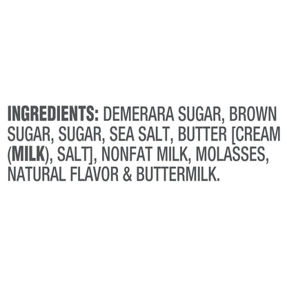 blend of demerara sugar, brown sugar, sea salt, butter, and molasses for complex rich-buttery profile