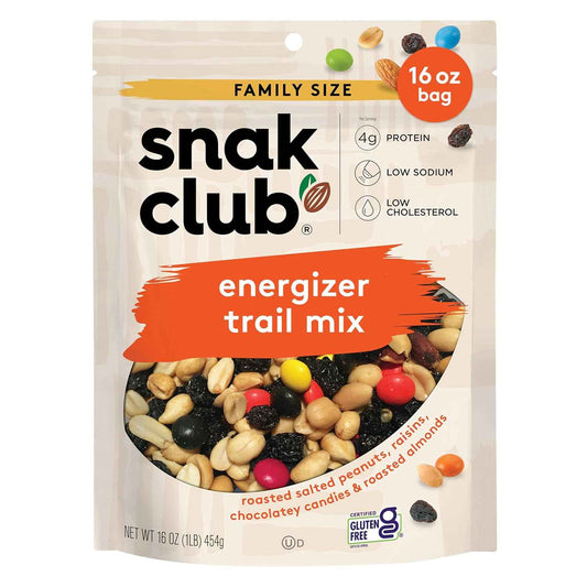 Snak Club Energizer Trail Mix – Guilt-Free Office Snack with 4g Protein, Low Sodium, and Cholesterol-Conscious Ingredients, 16 oz Pouch