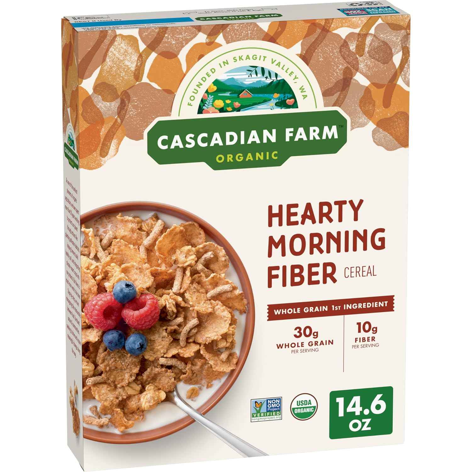 Cascadian Farm Hearty Morning Fiber Cereal for After-School Snack Bowls, USDA Organic Family Cereal