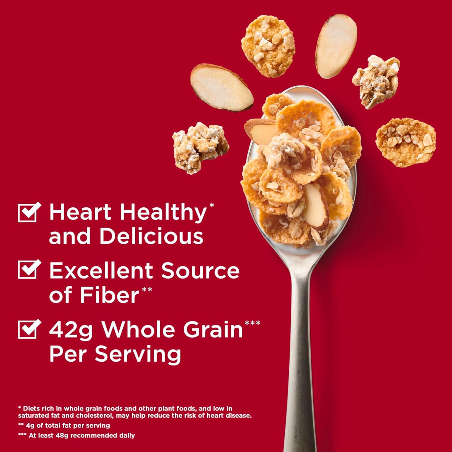 blend of whole wheat flakes, oat flakes, crunchy oat clusters, and almonds