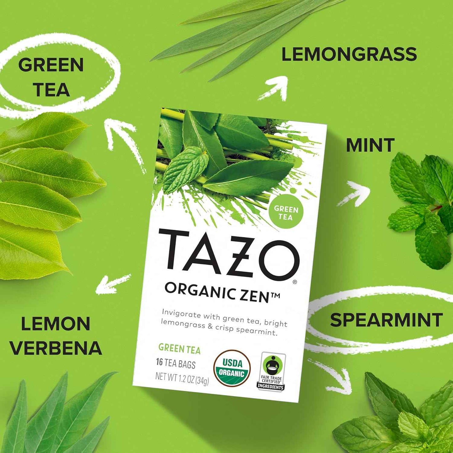 TAZO Organic Zen Green Tea Bags – Stress-Relief Herbal Blend for Bath Time Meditation Corner
