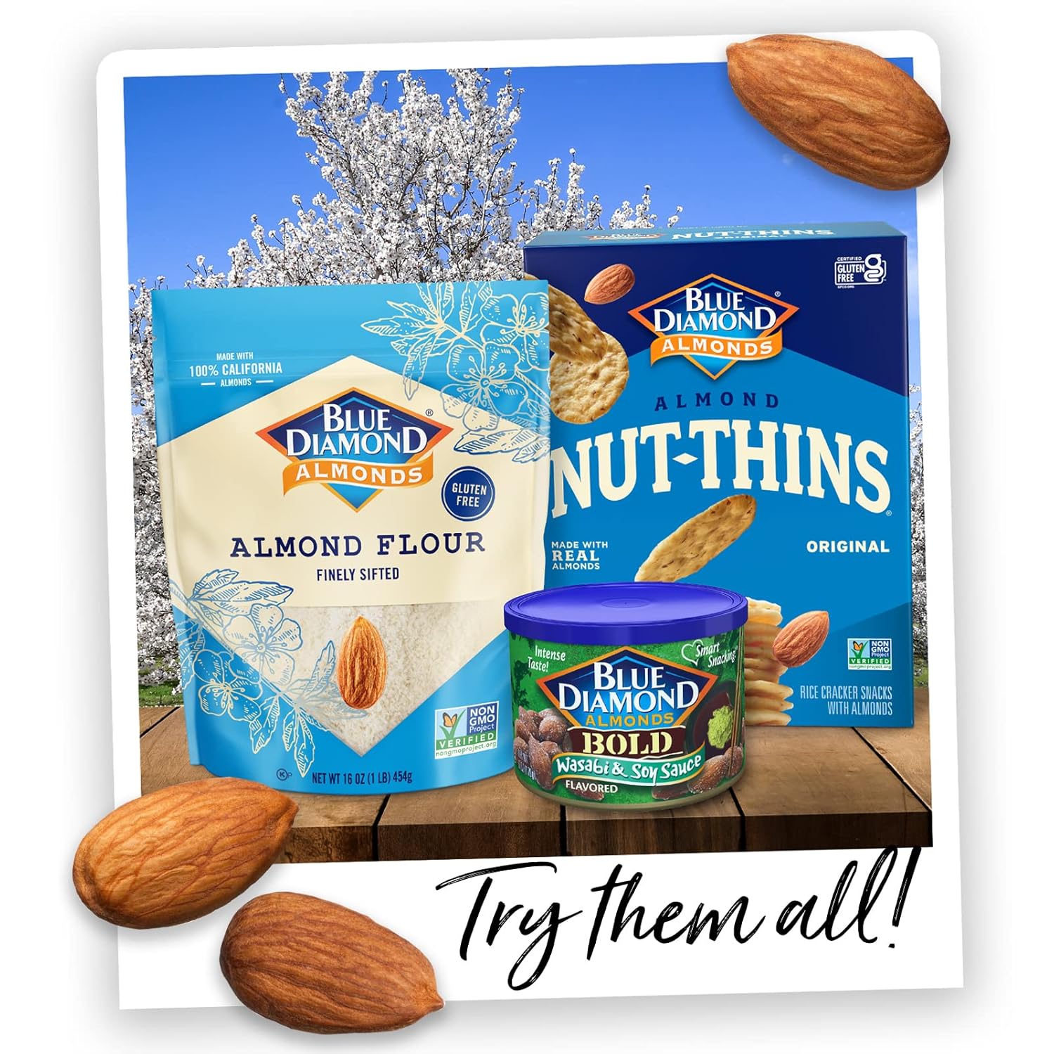 Blue Diamond Almonds BOLD Snack Nuts Variety Gift Pack, 6 oz Resealable Cans for Birthday Gifts, Hostess Presents and Holiday Giving