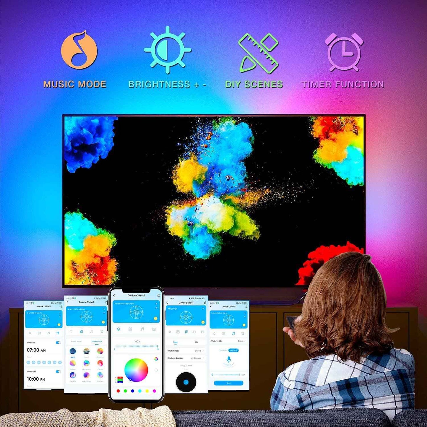 MINGER LED TV Backlight Strip – Cozy Living Room Ambient Lighting for 55-75 Inch Screens