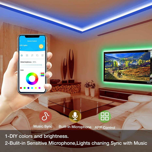 DAYBETTER 100ft LED Light Strips Housewarming Gift, Music Sync Color Changing Smart Lights for Living Room Party and Holiday Celebrations