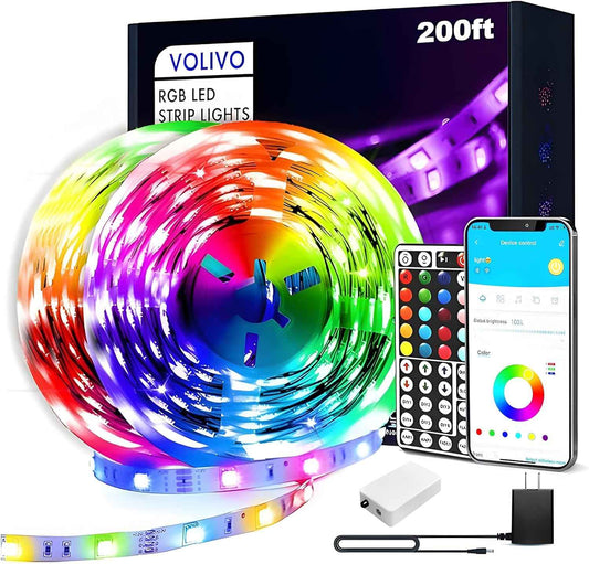 VOLIVO 200ft LED Strip Lights – Housewarming Gift for Women and Men, Smart Bluetooth RGB Color Changing Lights for Bedroom and Home Decor