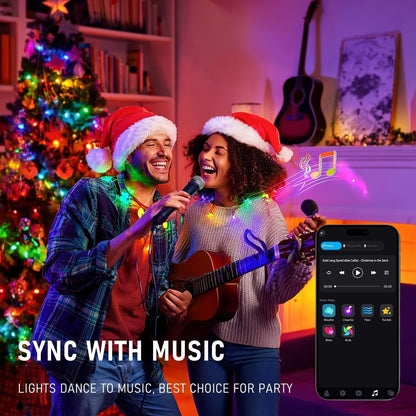 bluetooth app with group control, diy customization, scene settings, music sync, microphone mode, timers, and looping playback