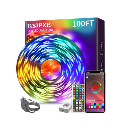 KSIPZE 100ft LED Strip Lights for Kids Bedroom, RGB Color Changing Lights with App and Auto Timer for Playroom