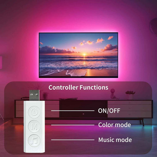 KSIPZE RGB LED Strip Lights for TV – Living Room Backlight for 32"–75" TVs, Music Sync Ambient Decor