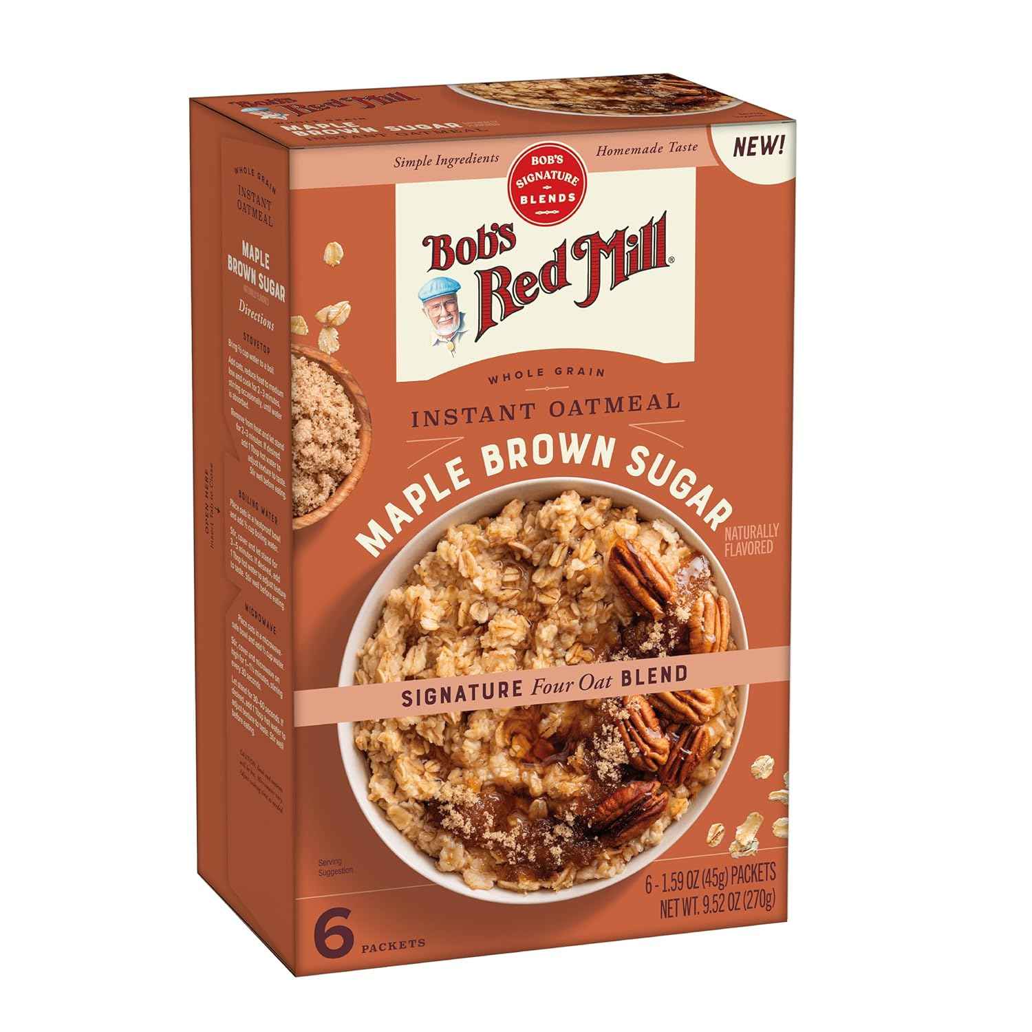 Bob's Red Mill Maple Brown Sugar Instant Oatmeal – Lightweight Trail Breakfast for Hiking and Backpacking, 6 Packets