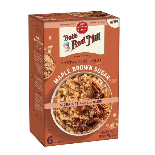 Bob's Red Mill Maple Brown Sugar Instant Oatmeal – Lightweight Trail Breakfast for Hiking and Backpacking, 6 Packets