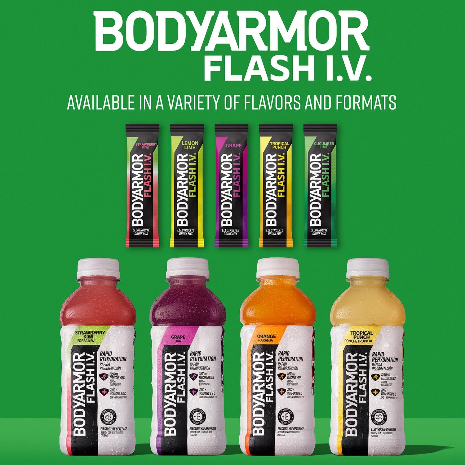 BODYARMOR Flash IV Electrolyte Packets – Clutter-Free Hydration for Capsule Pantries, Single-Serve Electrolyte Sticks