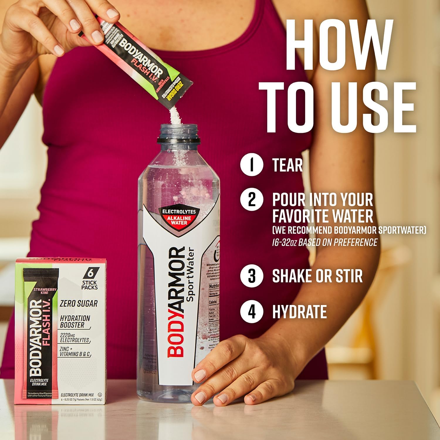 BODYARMOR Flash IV Electrolyte Packets – Clutter-Free Hydration for Capsule Pantries, Single-Serve Electrolyte Sticks