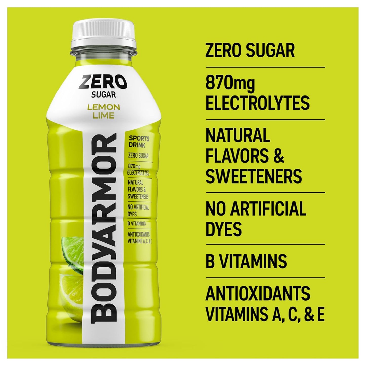 BODYARMOR ZERO Sugar Lemon Lime – Clean-Label Electrolyte Drink for an Uncluttered Wellness Fridge