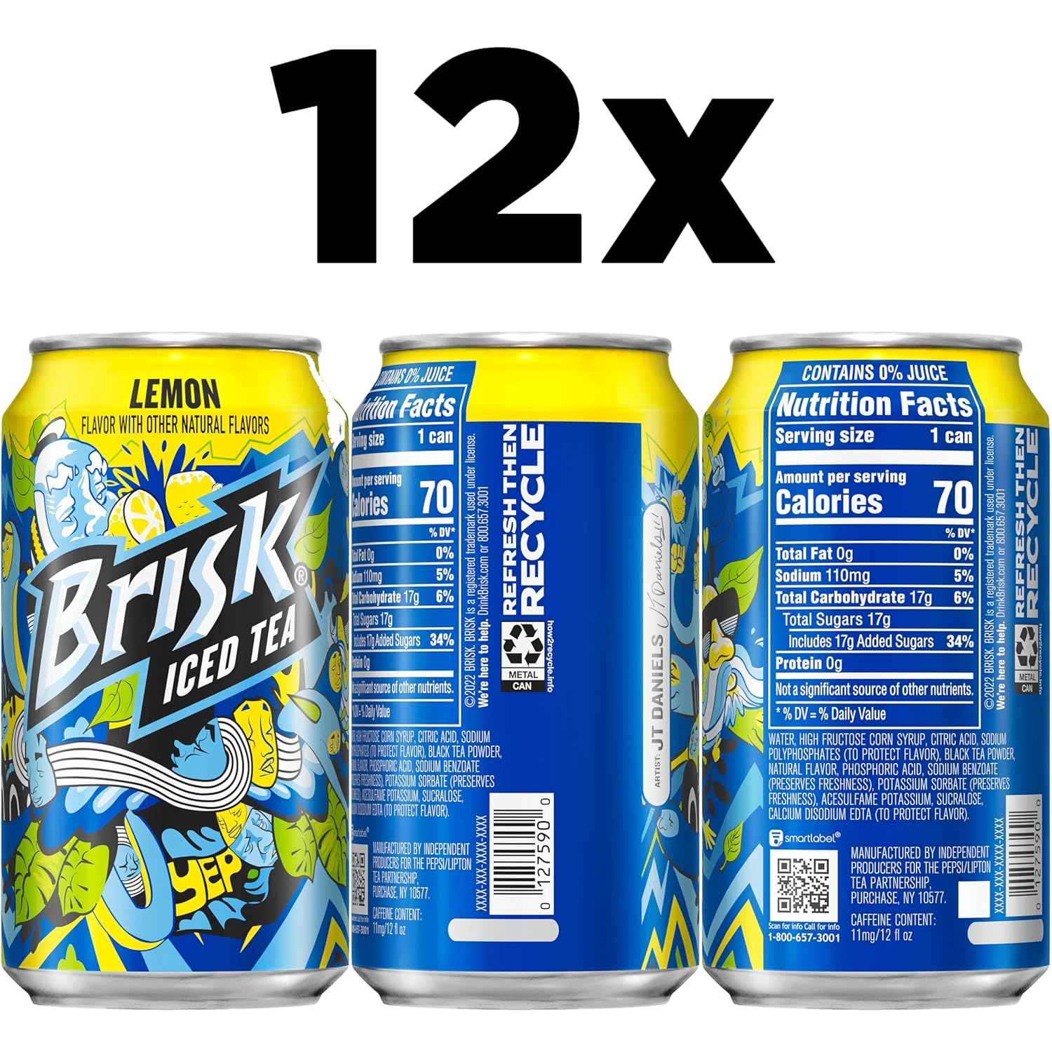 Brisk Lemon Iced Tea – Quick Caffeine-Free Refreshment for Home Office Breaks, Pack of 12