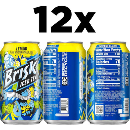 Brisk Lemon Iced Tea – Quick Caffeine-Free Refreshment for Home Office Breaks, Pack of 12