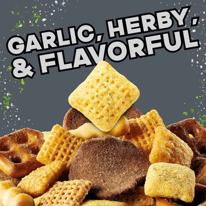 Chex Mix Bold Garlic and Herb Snack Mix – Portable Camping and Picnic Snack for Open-Air Adventures, Family Size 13.5 oz