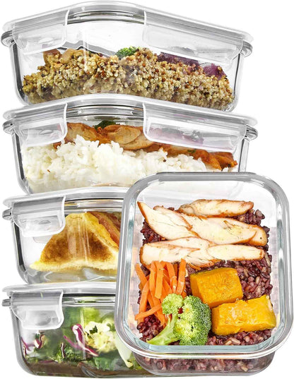 Vtopmart 5-Pack Borosilicate Glass Containers with Grey Lids – Decluttered Kitchen Storage for Capsule Cabinet Design