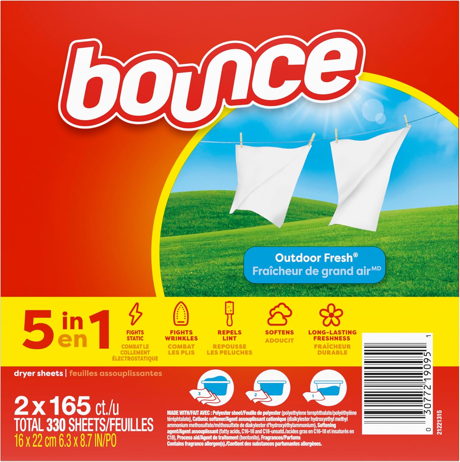 Bounce Outdoor Fresh Dryer Sheets 330ct for Yoga Room Linens, Lasting Nature-Inspired Scent