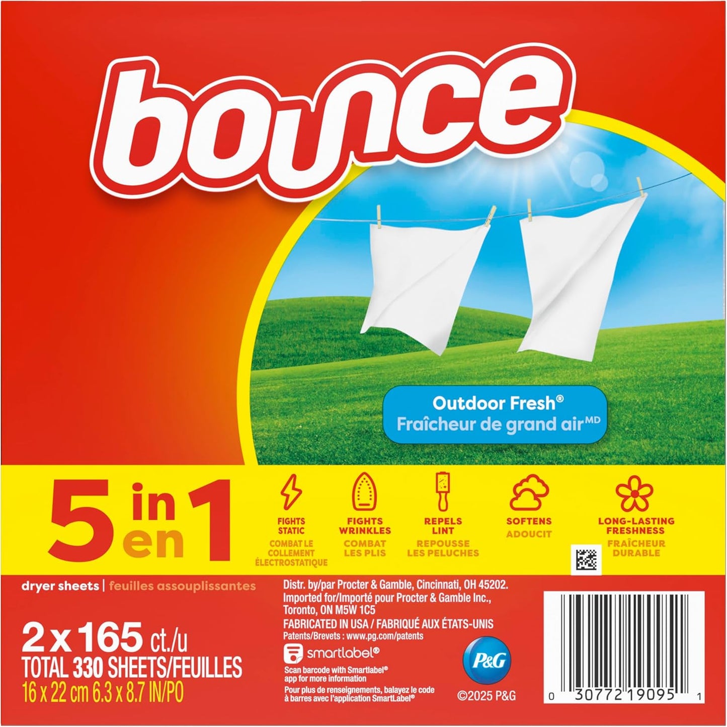 Bounce Outdoor Fresh Dryer Sheets 330ct for Yoga Room Linens, Lasting Nature-Inspired Scent