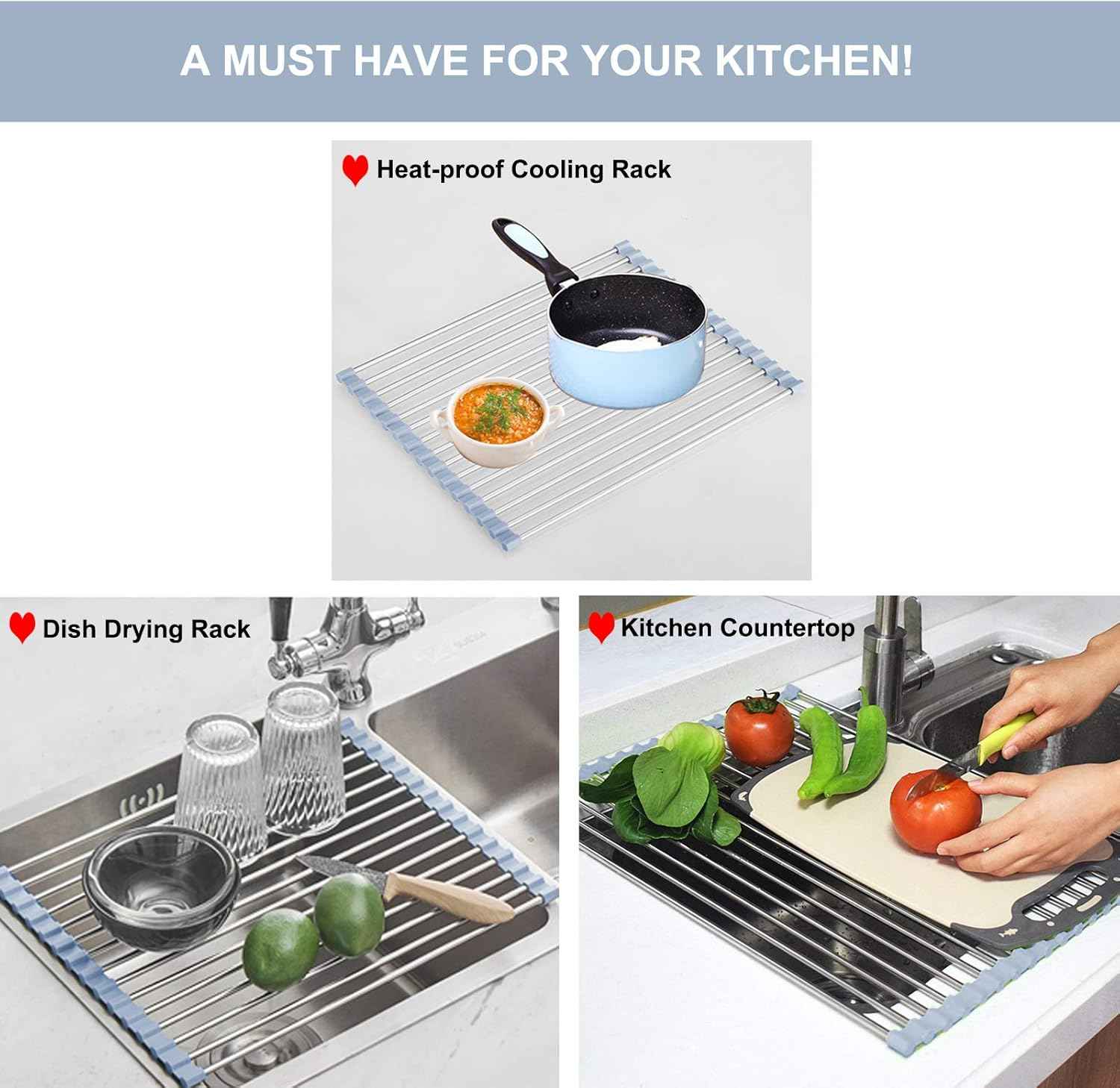 MECHEER Roll-Up Sink Drying Rack – Minimalist Kitchen Counter Organizer for Dishes and Produce