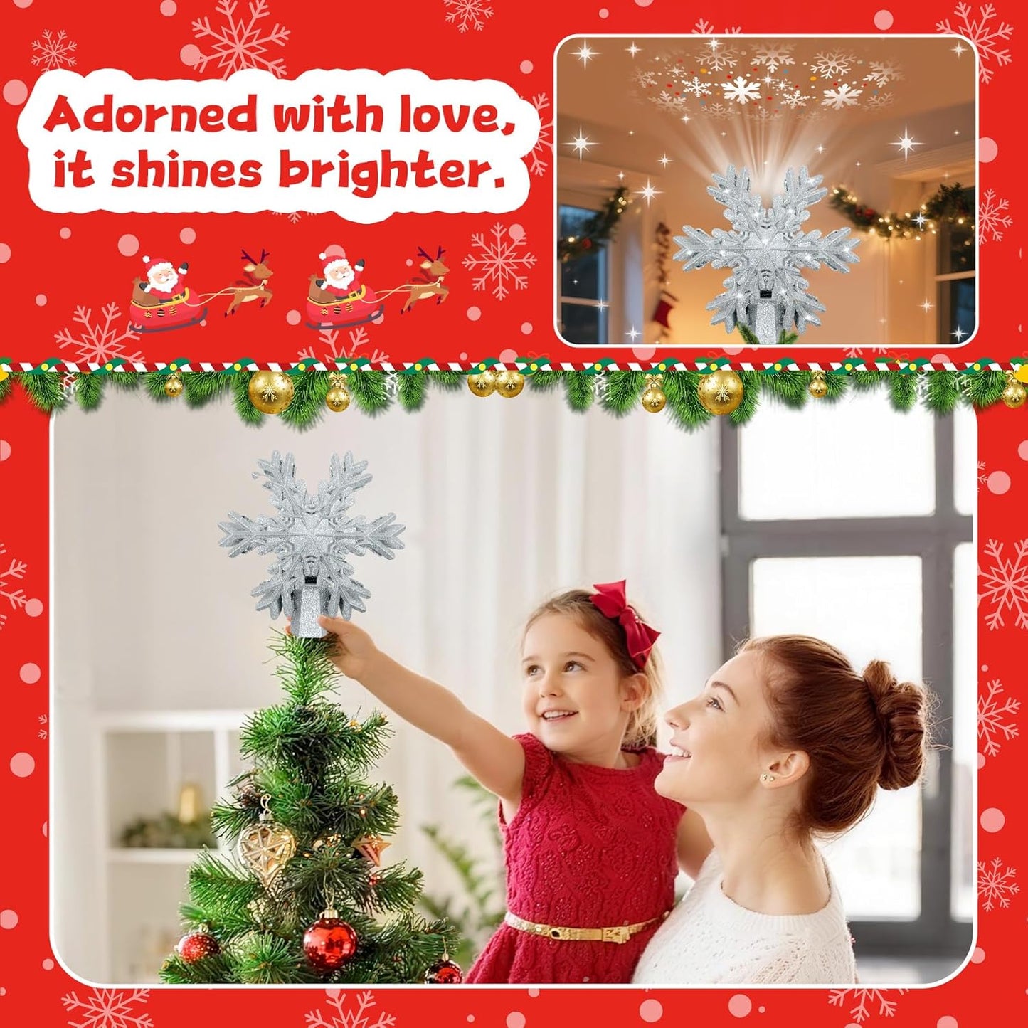 [Brand Name] 3D Glitter Snowflake Tree Topper – Cozy Bedroom Holiday Aesthetic with Rotating Wall and Ceiling Projection
