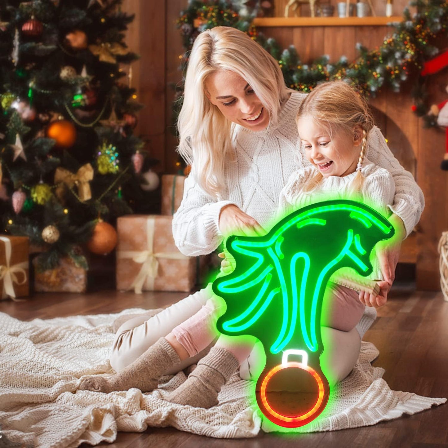 BrandName Green Neon Christmas Wall Light – Cozy Aesthetic Accent for Bedroom and Dorm Room, Dimmable USB Powered Decor