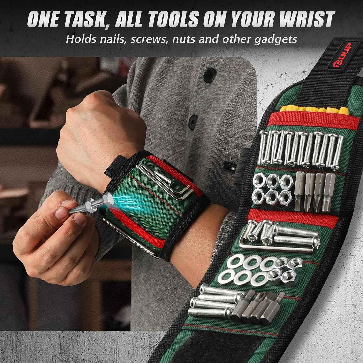 Magnetic Wristband with LED Light – Hands-Free Tool Holder for Overhead and Ladder Work, Rechargeable Wrist Light for Mechanics