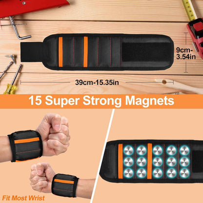 Tmacker Magnetic Wristband – Portable Tool Holder for Camping Hiking and Backyard Projects, 15 Magnets and Adjustable Strap