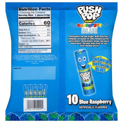 Push Pop Easter Blue Hard Candy Lollipops Birthday Gift Idea for Kids and Baby Shower Favor, 10 Ct Individually Wrapped Blue Raspberry Bulk Hard Candy