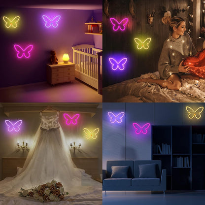 BRIGHTDECK Butterfly Neon Light Trio – Calming Wind Down Bedroom Decor, Soft Pink and Purple Glow for Nightly Relaxation Ritual