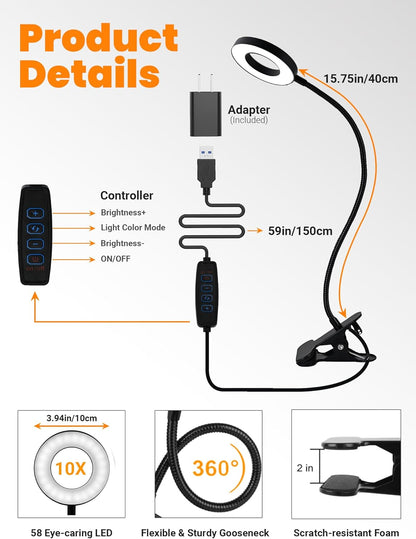 Brightech ViewMax – Bedside Reading Magnifier, Eye-Safe Clip-On Lamp for Wind-Down Evenings