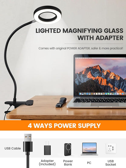 Brightech ViewMax – Bedside Reading Magnifier, Eye-Safe Clip-On Lamp for Wind-Down Evenings