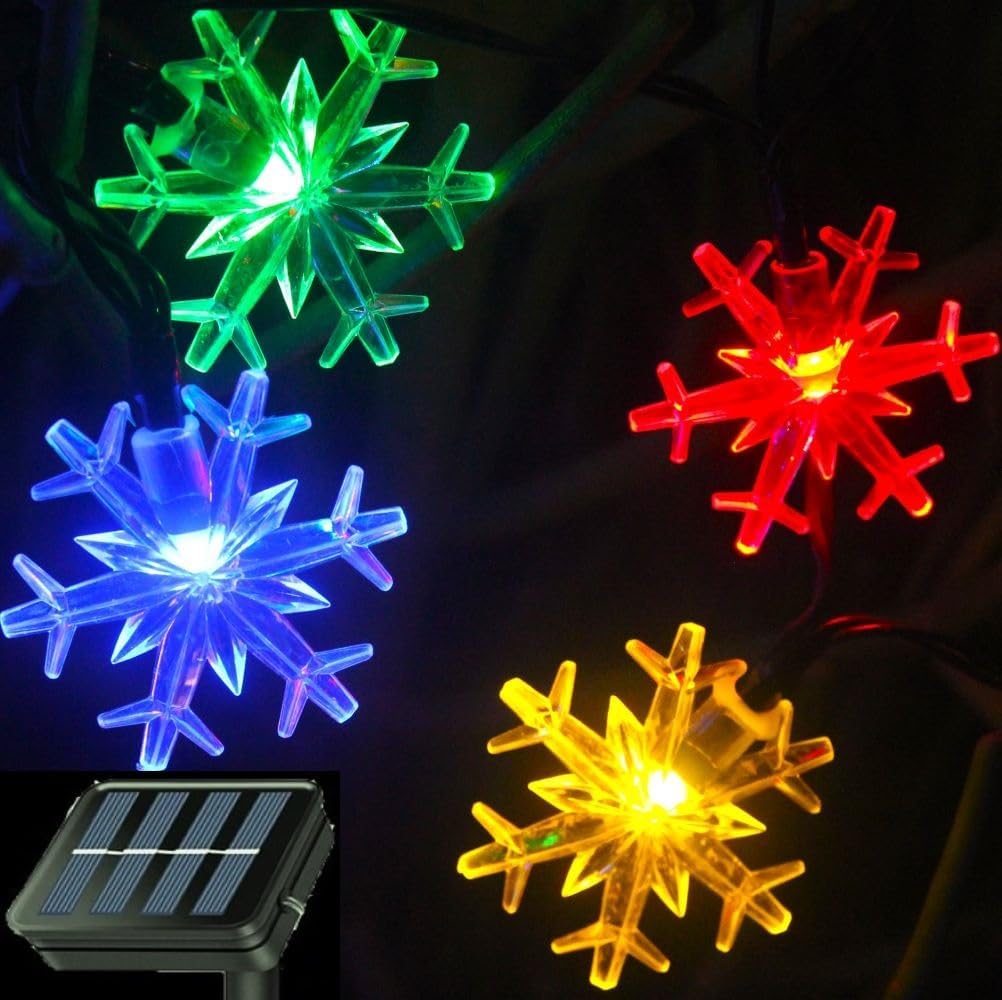 Brightever Solar Snowflake Fairy Lights 20 Ft 30 LED – Cozy Bedroom and Living Room Accent with 8 Ambient Modes