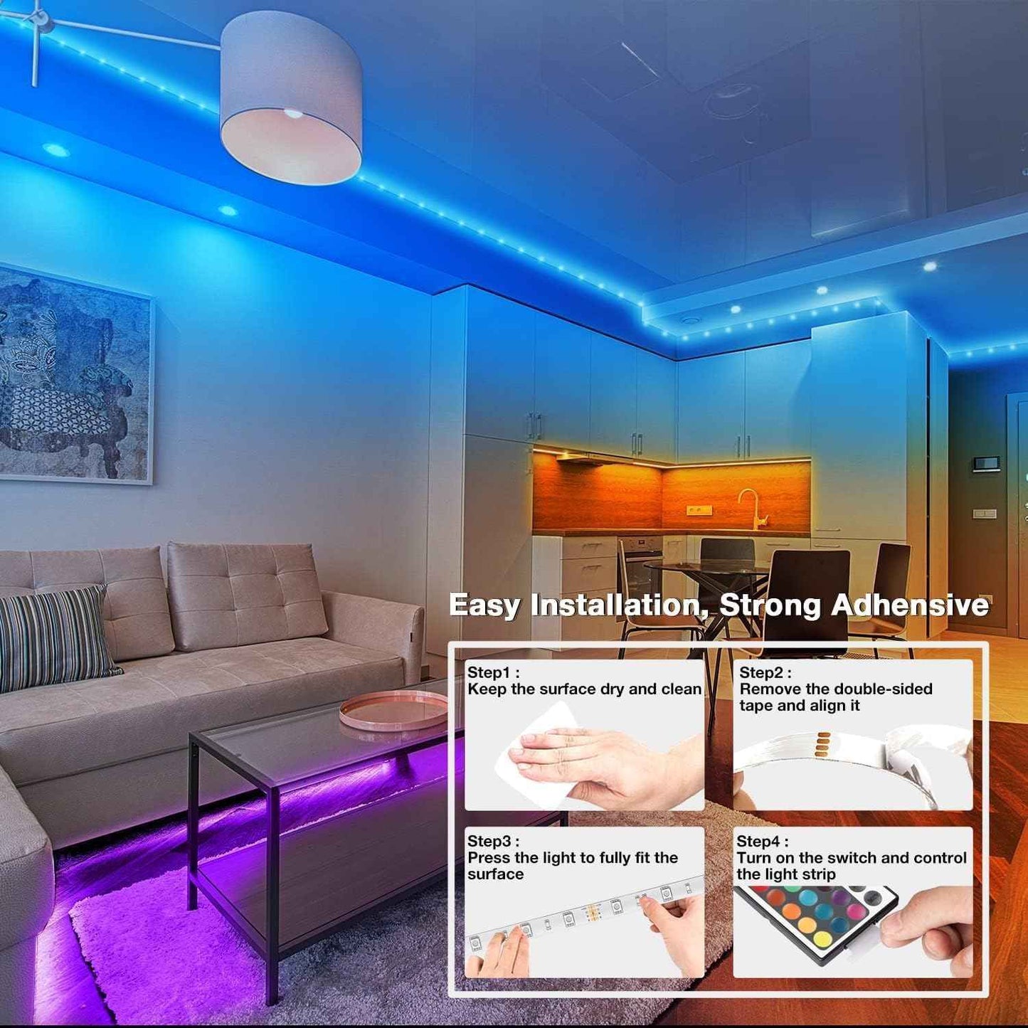 dalattin Kids LED Lights for Bedroom and Playroom, RGB Strip Lights with Remote and App Control, Easy Install No Tools Room Decor for Girls and Boys